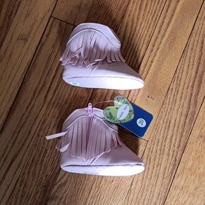 Suede-Look Pink Fringed Zip Baby Booties